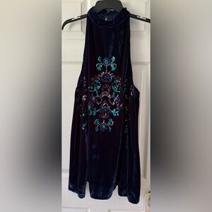 Free People Velvet Dress in Navy and Teal